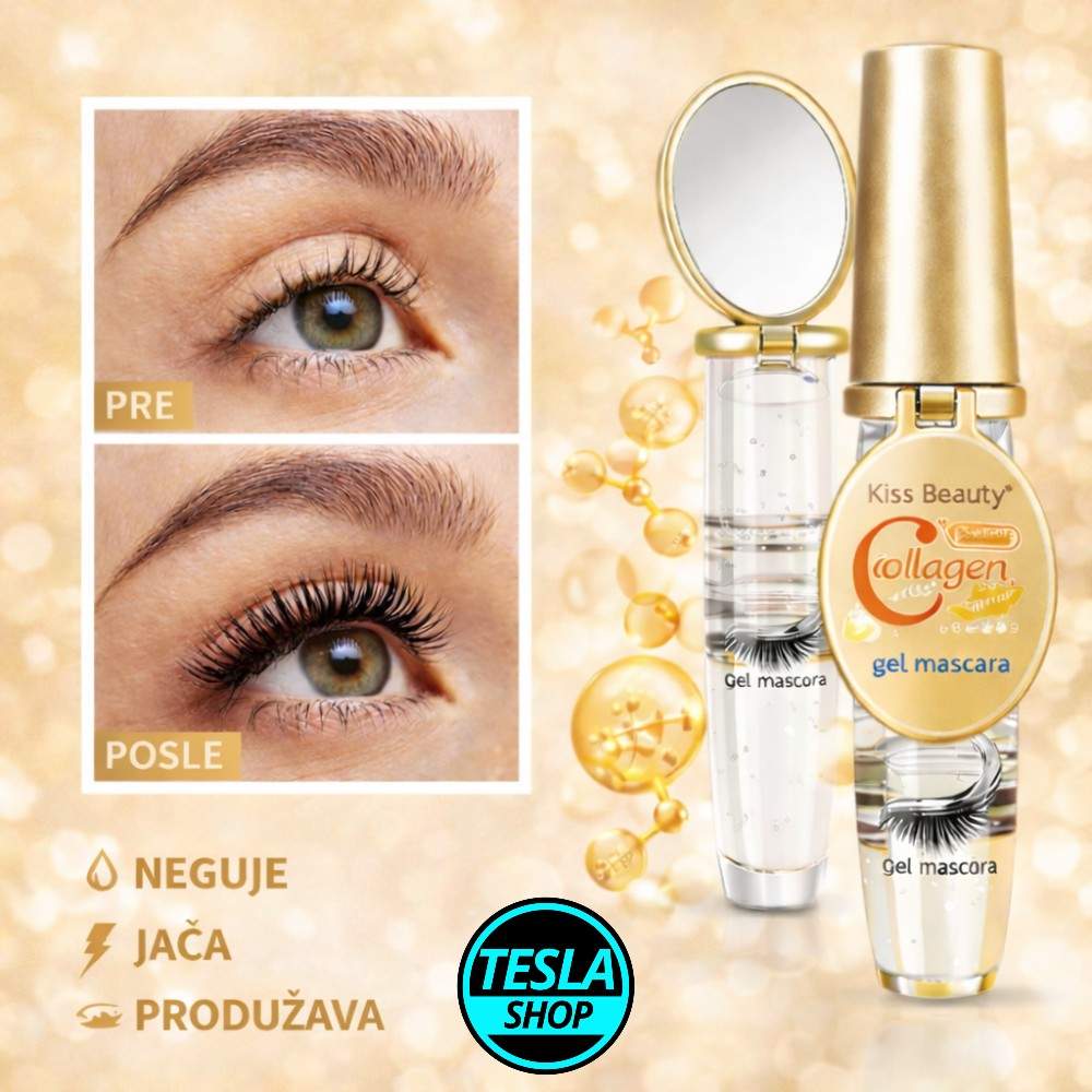 Collagen Gel Mascara – 2 u 1 Kiss Beauty maskara i ogledalce