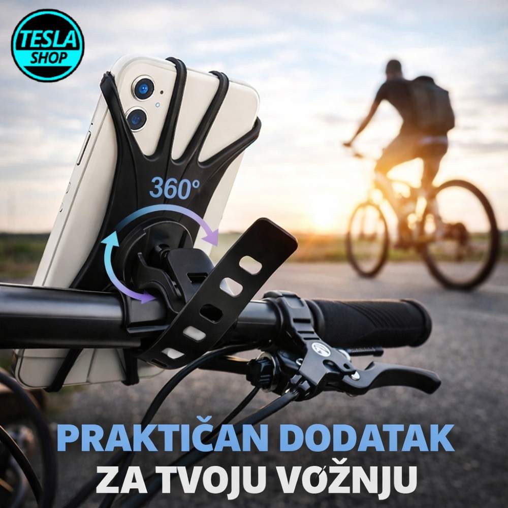 Silikonski 360° rotirajući držač za mobilni telefon – za bicikle, bebi kolica i skutere