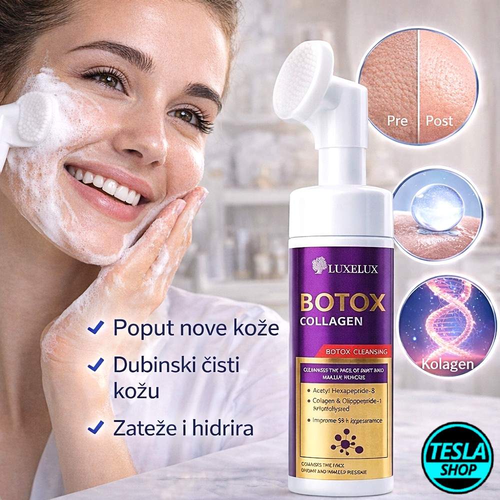 Botox pena za čišćenje lica sa kolagenom i masažnom četkicom – dubinsko čišćenje i hidratacija kože